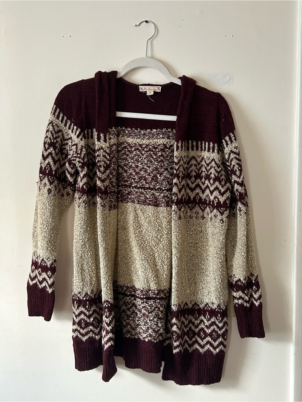 It's Our Time Maroon and Cream Hooded Open-Front Cardigan